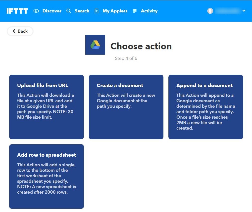 Select Google Drive action